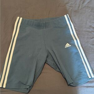 Adidas Women's Blue Bike Shorts with White Stripes